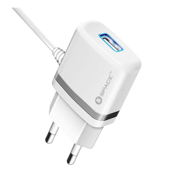 SPACE WC-105 Fast 2.4A Wall Charger with Built-in 1.5m Micro USB Cable & Extra USB Port