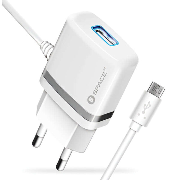 SPACE WC-105 Fast 2.4A Wall Charger with Built-in 1.5m Micro USB Cable & Extra USB Port