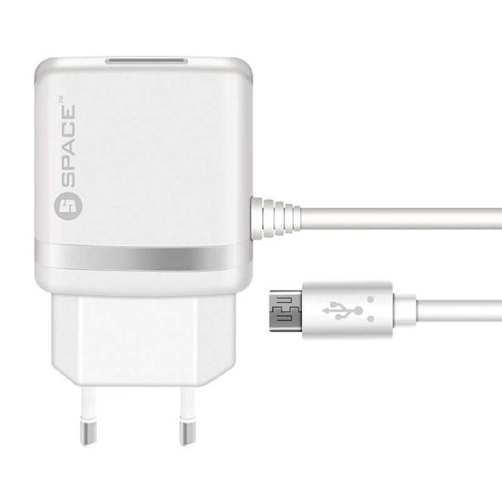SPACE WC-105 Fast 2.4A Wall Charger with Built-in 1.5m Micro USB Cable & Extra USB Port