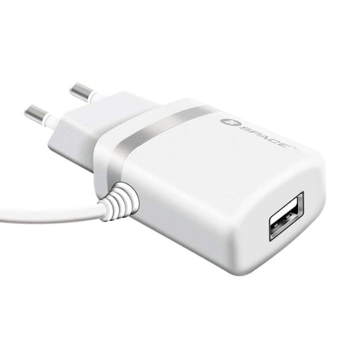 SPACE WC-105 Fast 2.4A Wall Charger with Built-in 1.5m Micro USB Cable & Extra USB Port