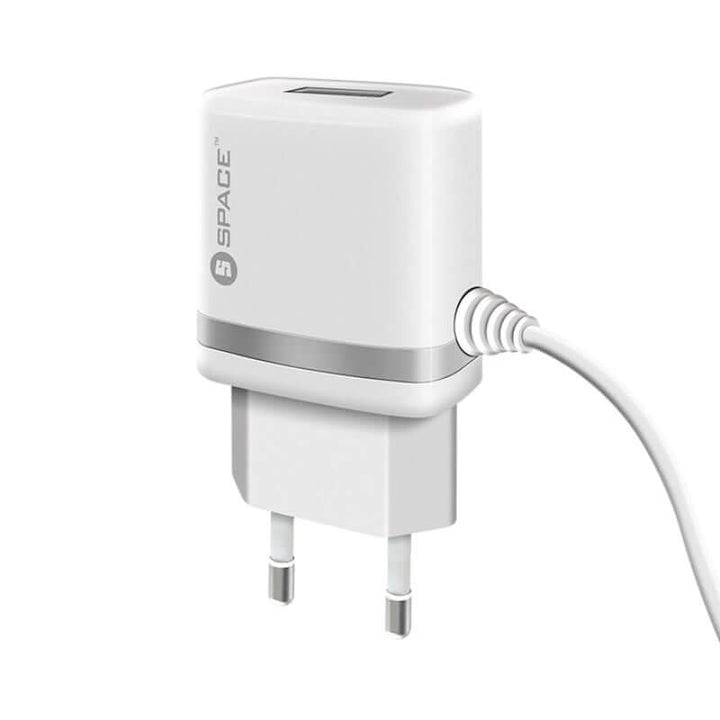 SPACE WC-105 Fast 2.4A Wall Charger with Built-in 1.5m Micro USB Cable & Extra USB Port
