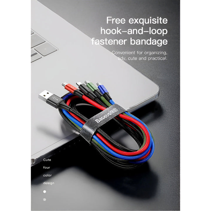 Baseus 4 in 1 Dual iPhone + Type C + Micro USB High Quality Nylon Braided Universal Multi Charging Cable