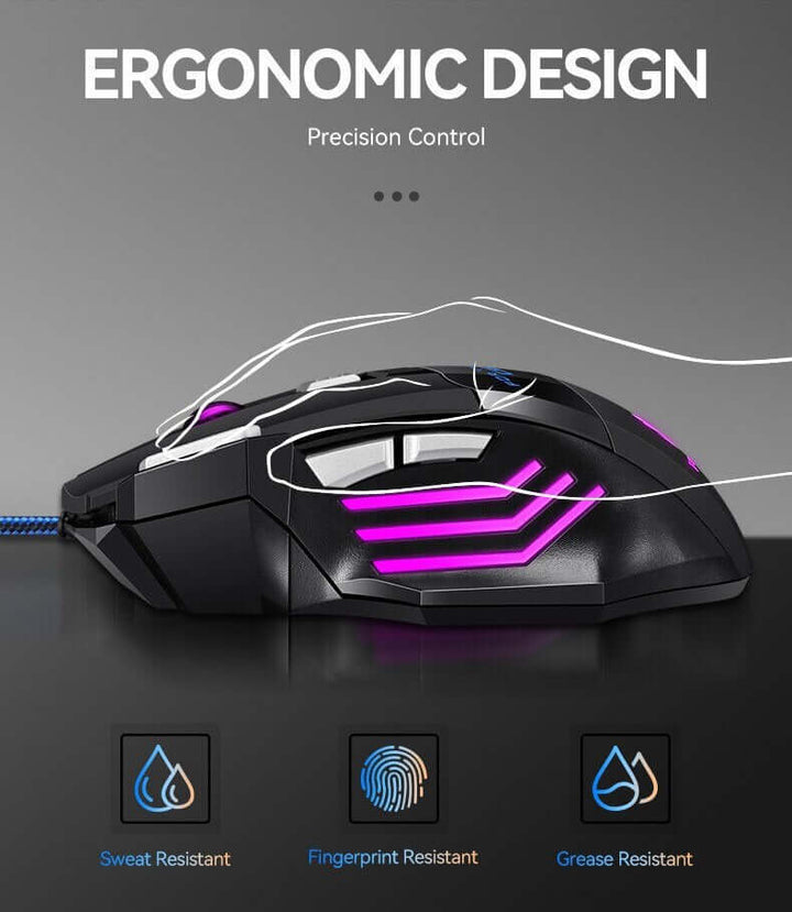 G8 RGB Hyperspeed Gaming Mouse with 3200 DPI Optical Sensor, Customizable RGB Lighting, 7 Programmable Buttons, and Ergonomic Design
