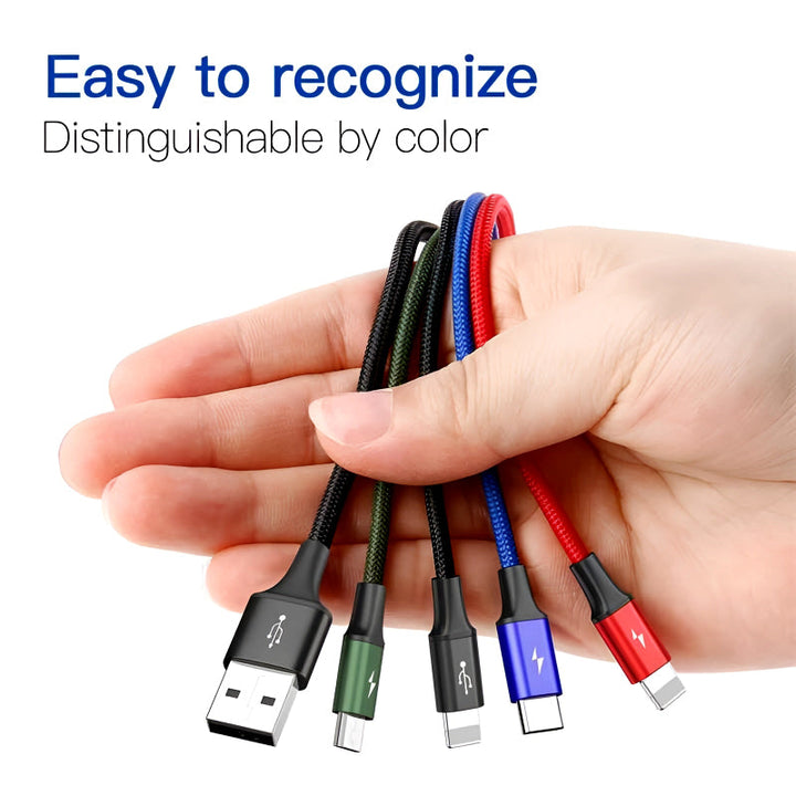 Baseus 4 in 1 Dual iPhone + Type C + Micro USB High Quality Nylon Braided Universal Multi Charging Cable