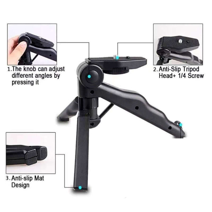 K555 Compact Mini Foldable 360° Rotating Desktop Tripod Stand for Mobile Phones & Cameras