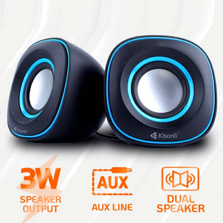 Kisonli V350 Compact USB 2.0 Speakers – Deep Bass Sound with AUX for Laptop & Desktop