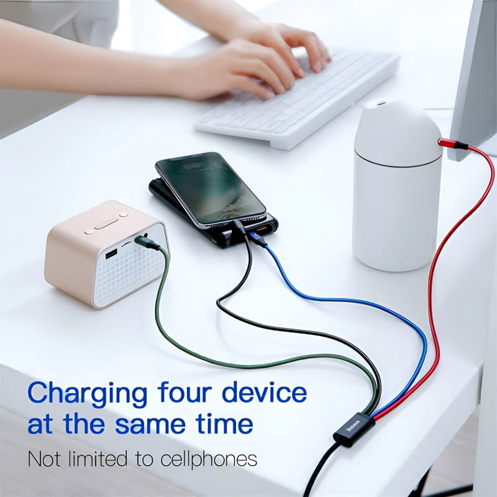 Baseus 4 in 1 Dual iPhone + Type C + Micro USB High Quality Nylon Braided Universal Multi Charging Cable