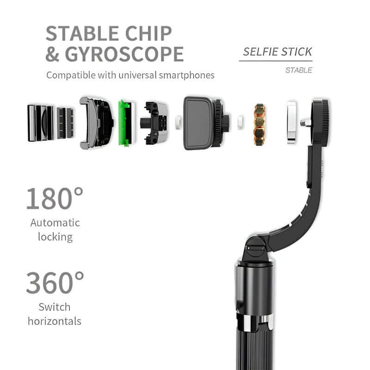 Tripod Handheld Gimbal Stabilizer Selfie Stick – 360° Rotation, Wireless Remote, Anti-Shake, Aluminum Alloy, Compatible with Android/iOS