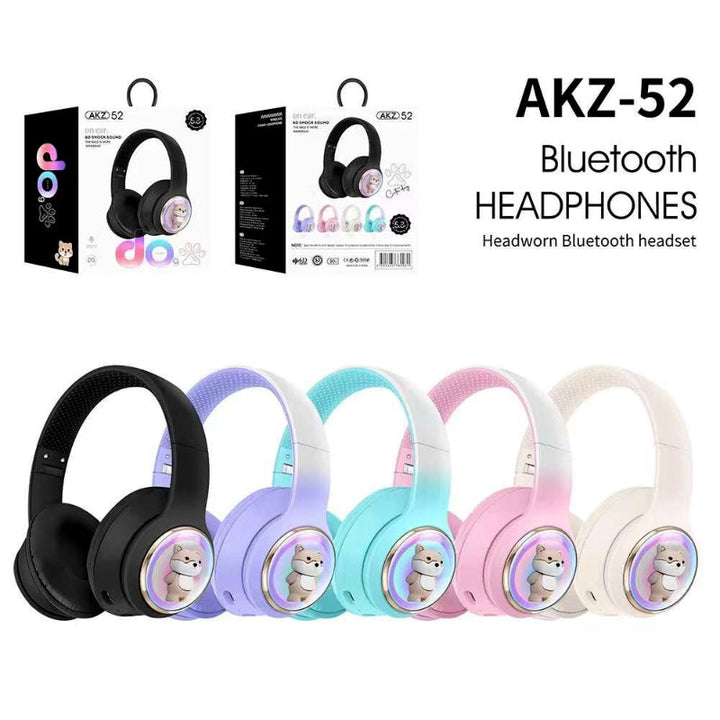 AKZ-52 Cute Cartoon Bluetooth 5.3 Wireless Headphones with HiFi Sound, TF Card Slot and Foldable Design