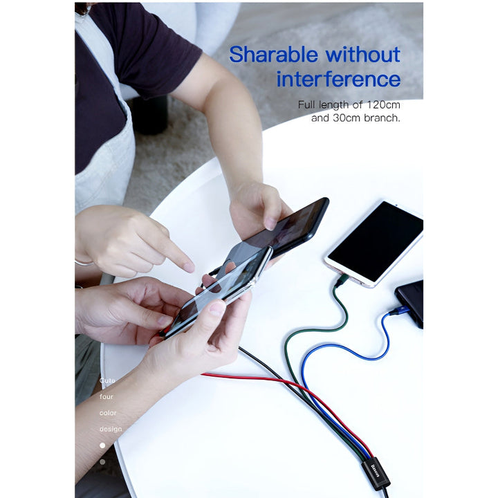 Baseus 4 in 1 Dual iPhone + Type C + Micro USB High Quality Nylon Braided Universal Multi Charging Cable