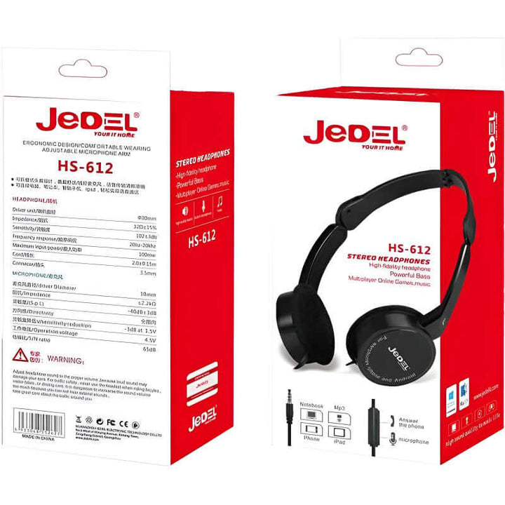 Jedel HS-612 Wired On-Ear Headphones with Microphone – 3.5mm Jack, Lightweight and Adjustable – For Laptop, Mobile, Tablet
