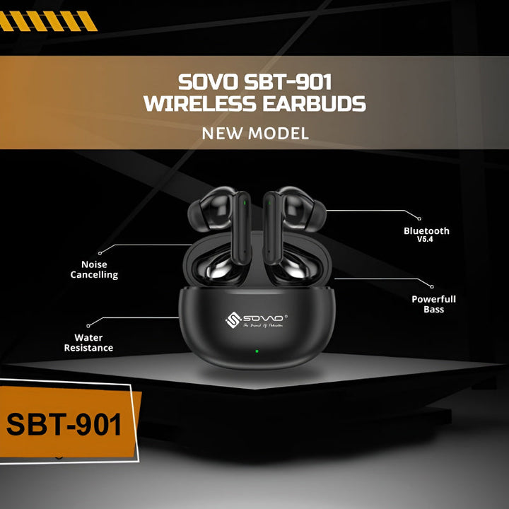 SOVO SBT-901 DIVO Series – Wireless Earbuds with Bluetooth 5.4, Noise Cancelling, 24H Playtime, and Touch Control