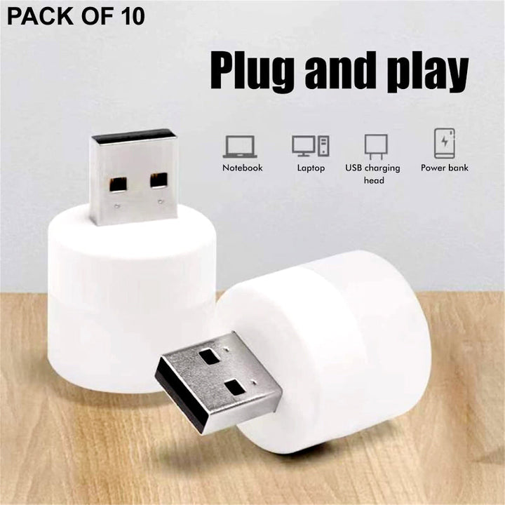 Pack of 10 Mini USB LED Night Lights – Compact Plug-in Lamps for Bedroom, Office, and Travel