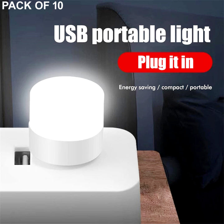 Pack of 10 Mini USB LED Night Lights – Compact Plug-in Lamps for Bedroom, Office, and Travel