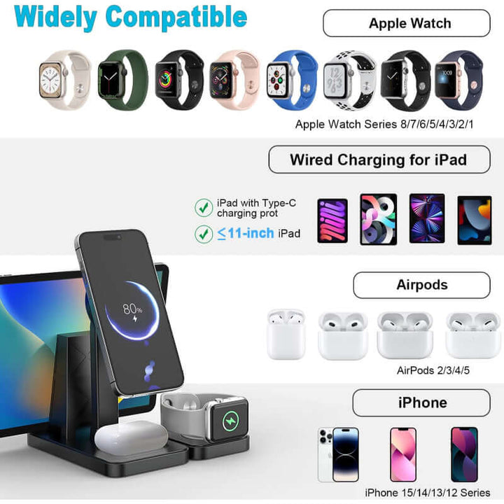 4-in-1 Smart Magnetic Wireless Charging Stand – 30W Fast Multi-Device Charger