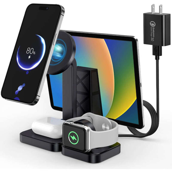 4-in-1 Smart Magnetic Wireless Charging Stand – 30W Fast Multi-Device Charger