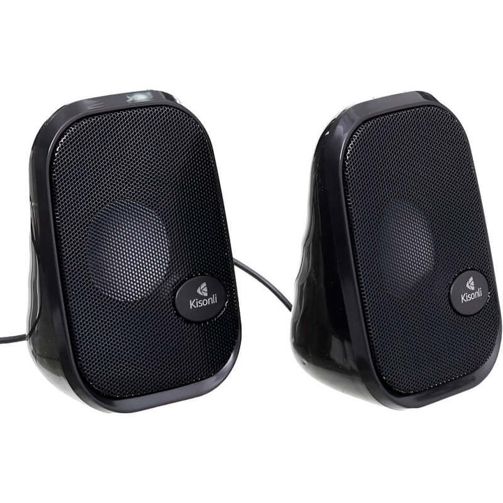 Kisonli KS-09 USB 2.0 Stereo Multimedia Speakers – Dual 3W Output, AUX & USB Powered, Compact Design for Desktop, Laptop, Mobile & Tablets