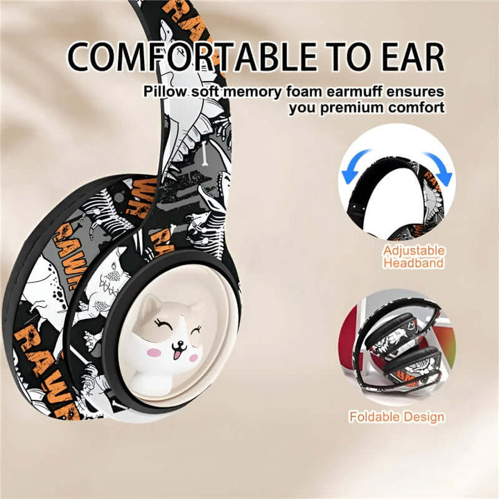 AKZ-36 Creative Graffiti Wireless Bluetooth 5.3 Headphones – Foldable Headset with Hi-Fi Sound, FM Radio, Microphone, and TF Card Support