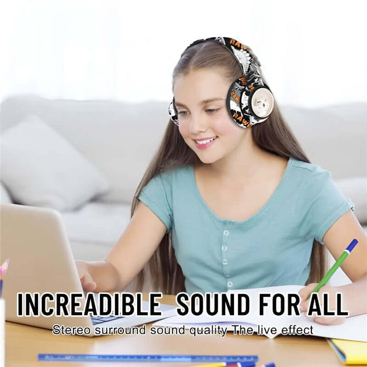AKZ-36 Creative Graffiti Wireless Bluetooth 5.3 Headphones – Foldable Headset with Hi-Fi Sound, FM Radio, Microphone, and TF Card Support