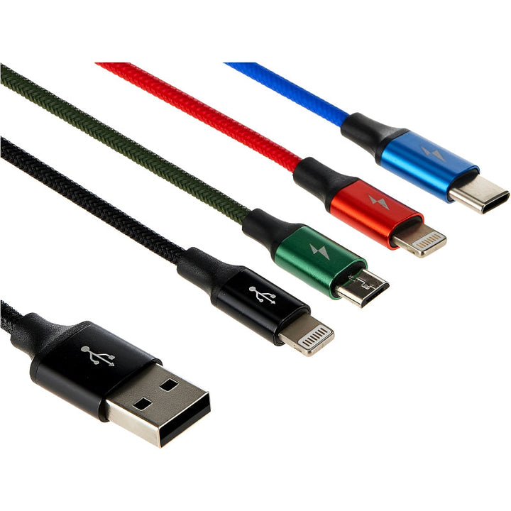 Baseus 4 in 1 Dual iPhone + Type C + Micro USB High Quality Nylon Braided Universal Multi Charging Cable