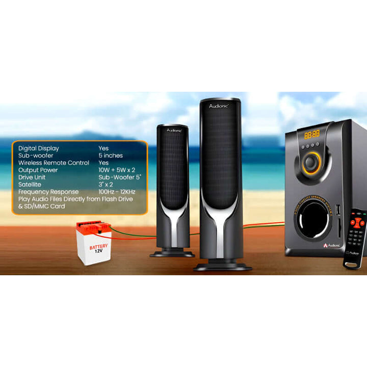 Audionic AD-7000 Plus 2.1 Channel Speakers with 5 Inch Subwoofer, Bluetooth Connectivity, AC/DC Supported