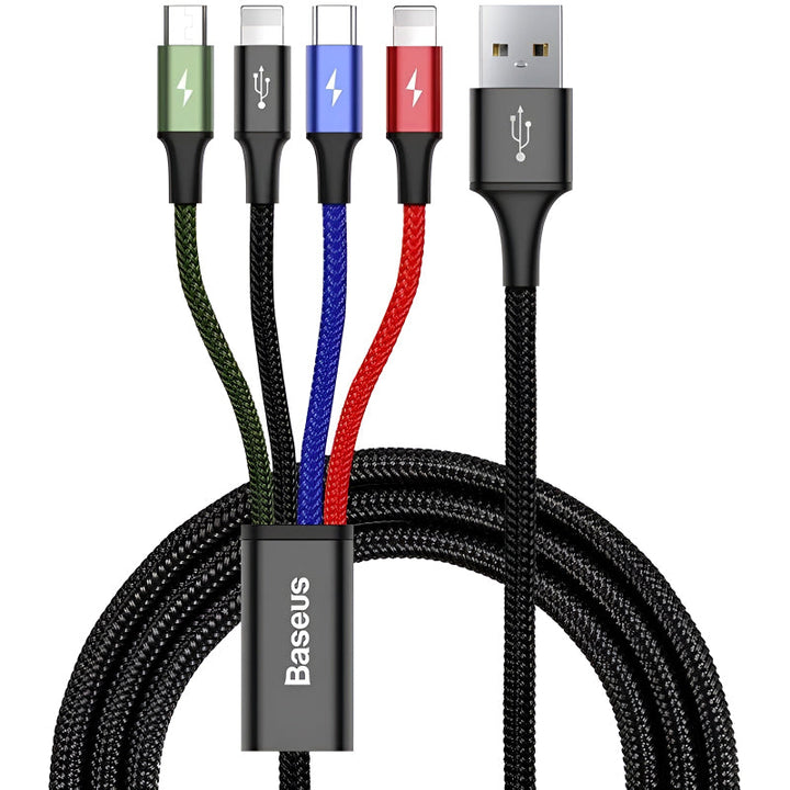 Baseus 4 in 1 Dual iPhone + Type C + Micro USB High Quality Nylon Braided Universal Multi Charging Cable