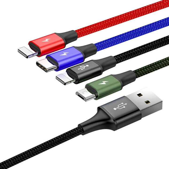 Baseus 4 in 1 Dual iPhone + Type C + Micro USB High Quality Nylon Braided Universal Multi Charging Cable