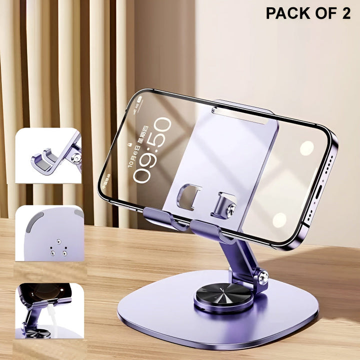 Pack of 2 – K72 Metal Collapsible Telescopic Bracket 360° Rotating Foldable Adjustable Mobile & Tablet Stand