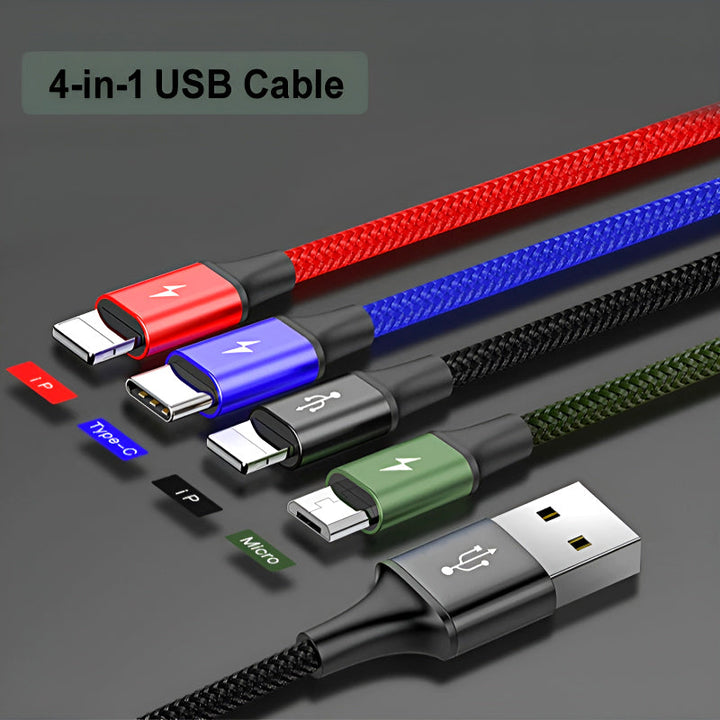 Baseus 4 in 1 Dual iPhone + Type C + Micro USB High Quality Nylon Braided Universal Multi Charging Cable