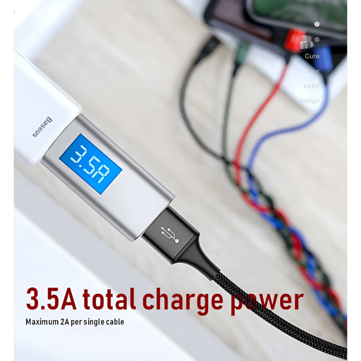 Baseus 4 in 1 Dual iPhone + Type C + Micro USB High Quality Nylon Braided Universal Multi Charging Cable