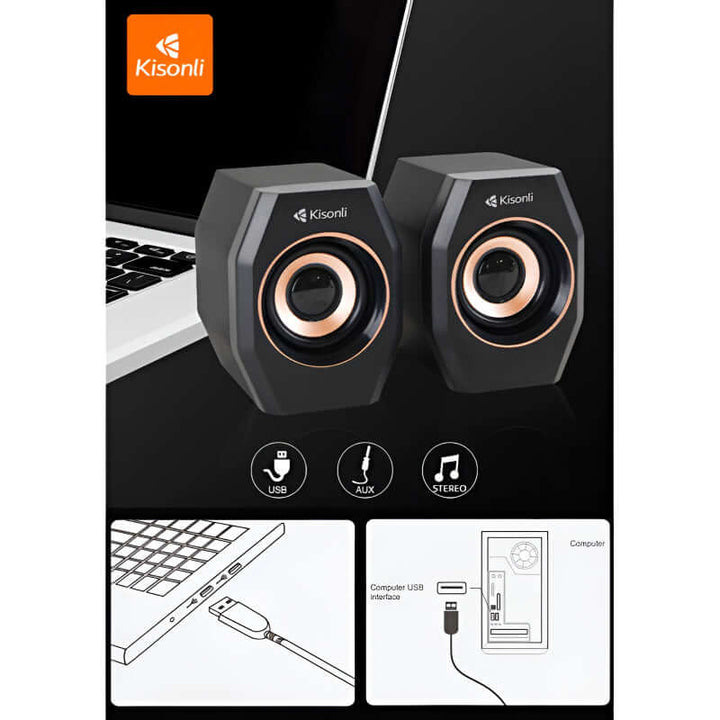 Kisonli A-101S Dynamic Loud and Clear Sound Mini USB 2.0 Multimedia Speakers