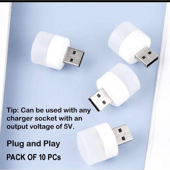 Pack of 10 Mini USB LED Night Lights – Compact Plug-in Lamps for Bedroom, Office, and Travel