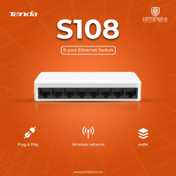 Tenda S108 8-Port Fast Ethernet Switch 10/100 Mbps Desktop Network Switch, Easy Plug & Play Setup
