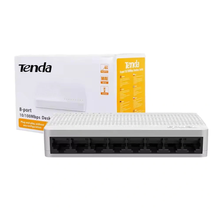 Tenda S108 8-Port Fast Ethernet Switch 10/100 Mbps Desktop Network Switch, Easy Plug & Play Setup