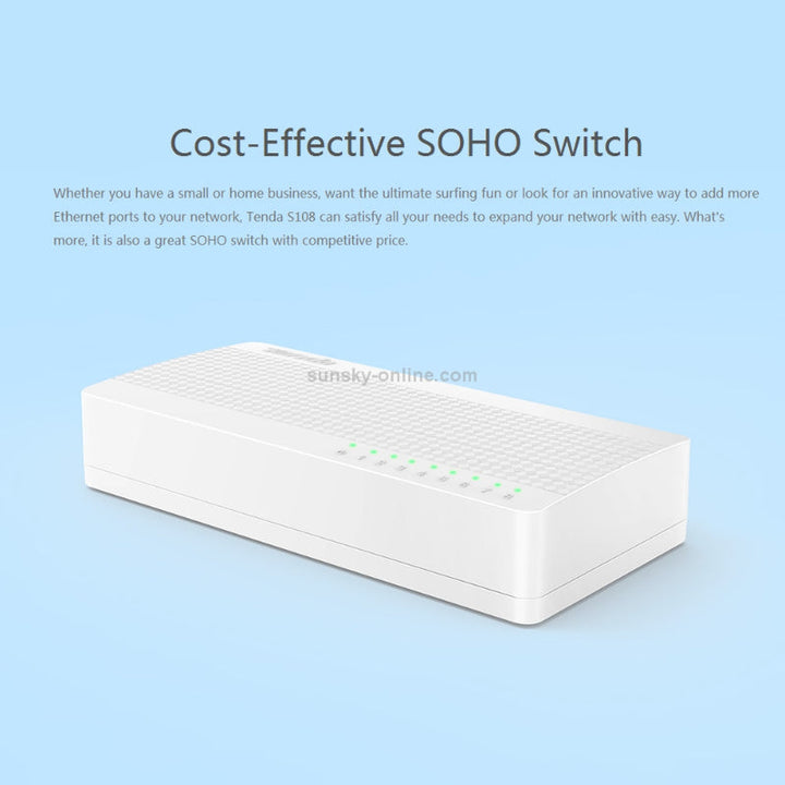 Tenda S108 8-Port Fast Ethernet Switch 10/100 Mbps Desktop Network Switch, Easy Plug & Play Setup