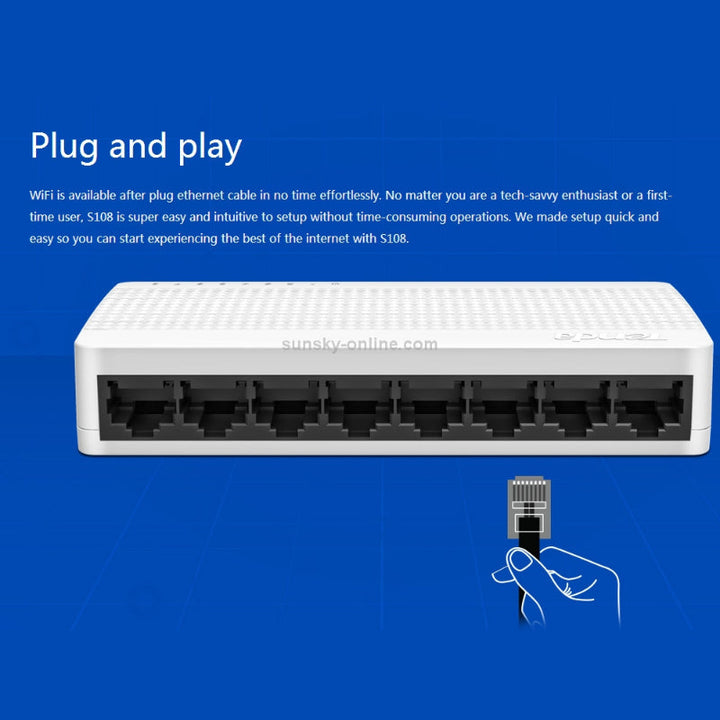 Tenda S108 8-Port Fast Ethernet Switch 10/100 Mbps Desktop Network Switch, Easy Plug & Play Setup