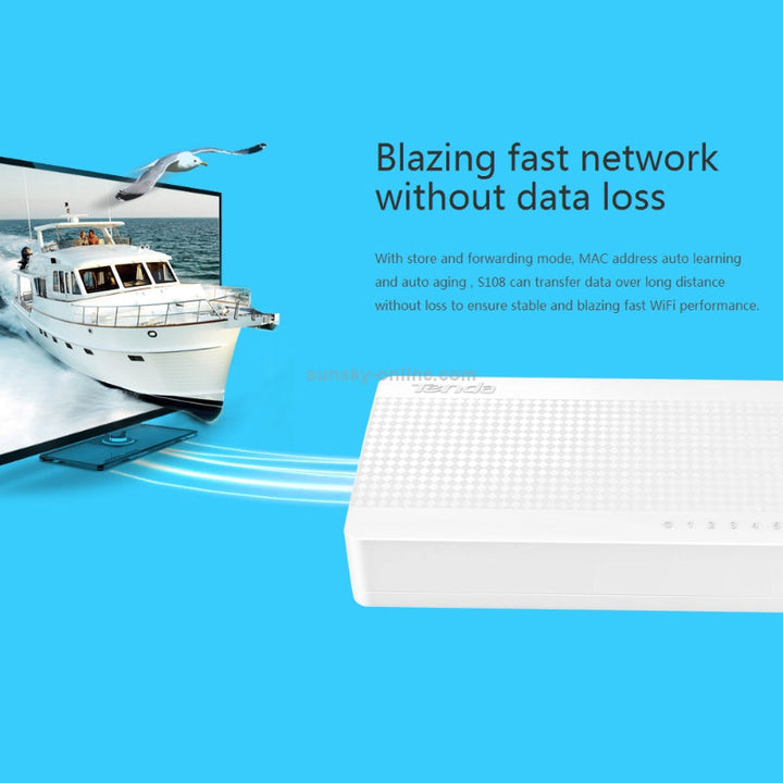 Tenda S108 8-Port Fast Ethernet Switch 10/100 Mbps Desktop Network Switch, Easy Plug & Play Setup