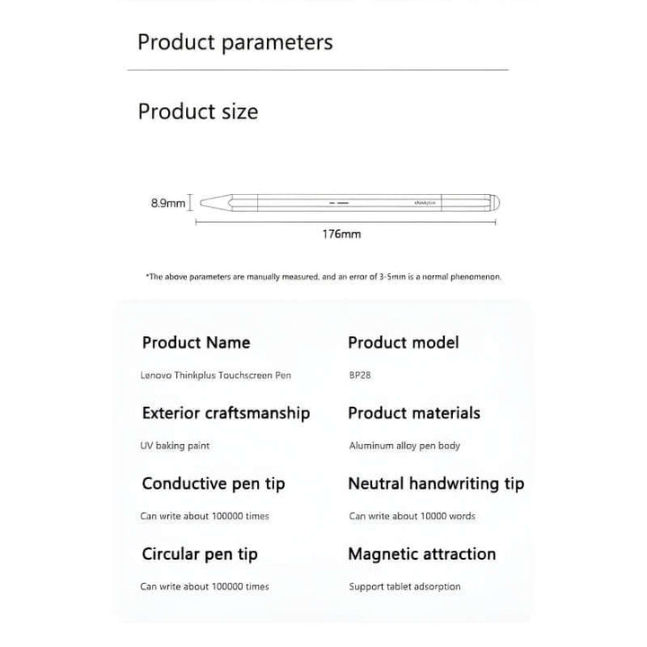 Lenovo ThinkPlus Magnetic Stylus Pen for Touchscreens – Universal Compatibility with iPad, Android & Tablets