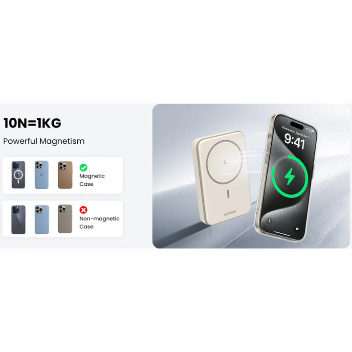UGREEN PB561 10,000mAh Magnetic Wireless Power Bank with 20W PD + 15W Qi Fast Charging, Slim Design, LED Display, Trickle Mode & Airline-Safe