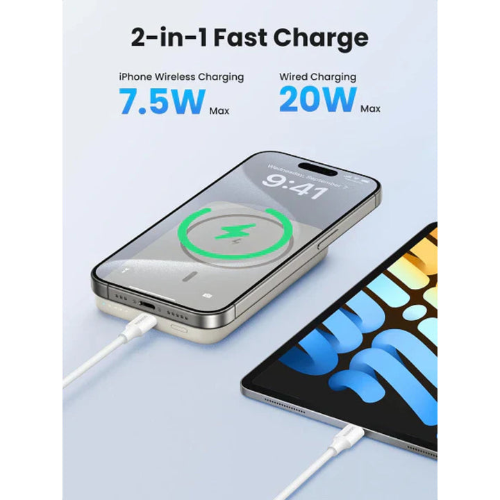 UGREEN PB561 10,000mAh Magnetic Wireless Power Bank with 20W PD + 15W Qi Fast Charging, Slim Design, LED Display, Trickle Mode & Airline-Safe
