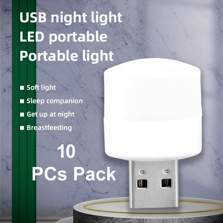 Pack of 10 Mini USB LED Night Lights – Compact Plug-in Lamps for Bedroom, Office, and Travel
