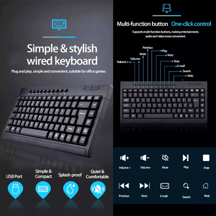 Banda K1000 Multimedia Wired Keyboard – Compact USB Waterproof Keyboard with Ergonomic Design, Arabic/English Layout, for Laptop & PC