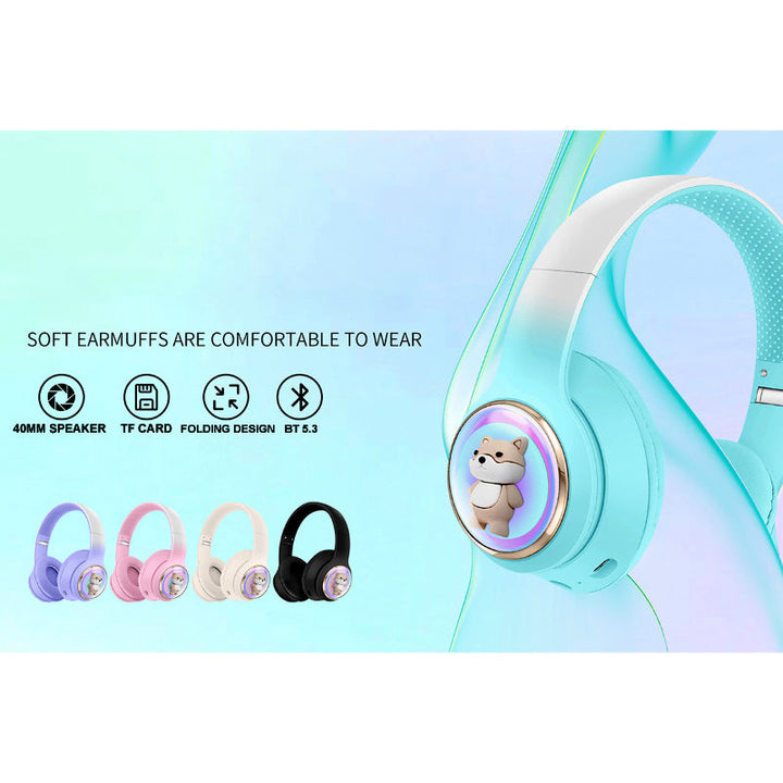 AKZ-52 Cute Cartoon Bluetooth 5.3 Wireless Headphones with HiFi Sound, TF Card Slot and Foldable Design