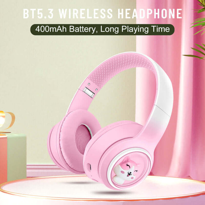 AKZ-08 Adorable Cartoon Design Bluetooth 5.3 Wireless Headphones with Hi-Res Audio, Long Battery Life, and Built-in Mic