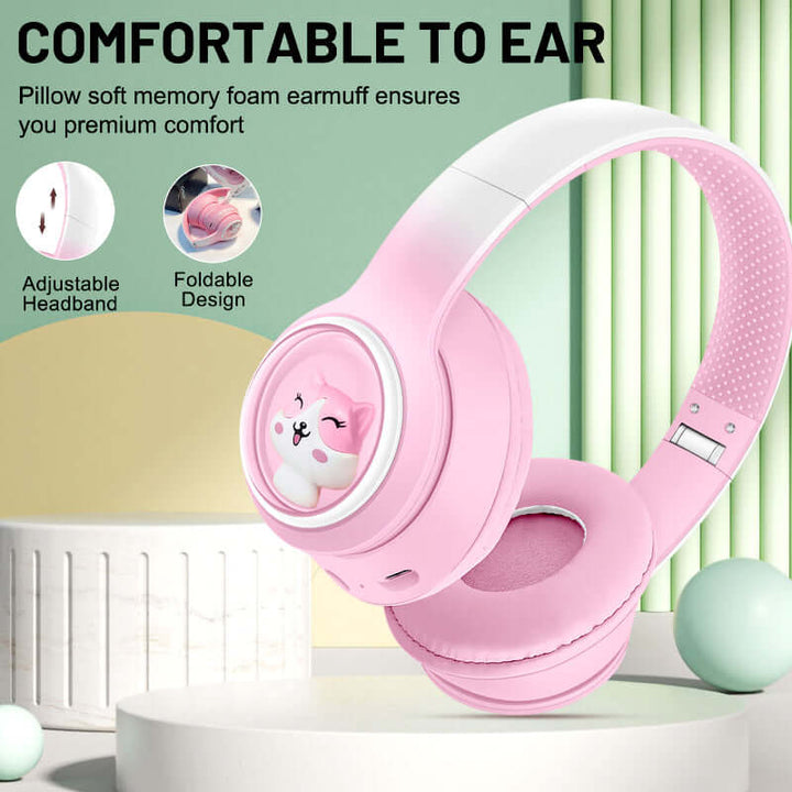 AKZ-08 Adorable Cartoon Design Bluetooth 5.3 Wireless Headphones with Hi-Res Audio, Long Battery Life, and Built-in Mic