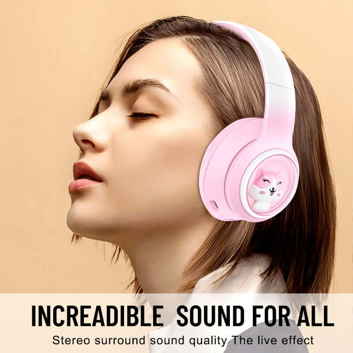 AKZ-08 Adorable Cartoon Design Bluetooth 5.3 Wireless Headphones with Hi-Res Audio, Long Battery Life, and Built-in Mic