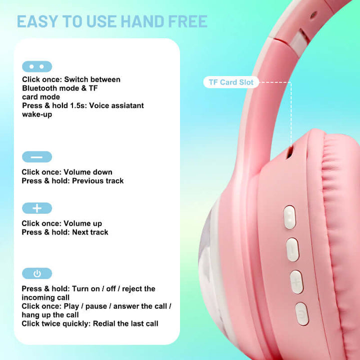 AKZ-08 Adorable Cartoon Design Bluetooth 5.3 Wireless Headphones with Hi-Res Audio, Long Battery Life, and Built-in Mic