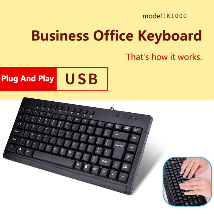Banda K1000 Multimedia Wired Keyboard – Compact USB Waterproof Keyboard with Ergonomic Design, Arabic/English Layout, for Laptop & PC