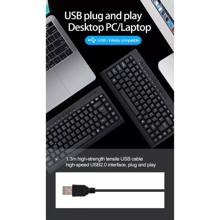 Banda K1000 Multimedia Wired Keyboard – Compact USB Waterproof Keyboard with Ergonomic Design, Arabic/English Layout, for Laptop & PC