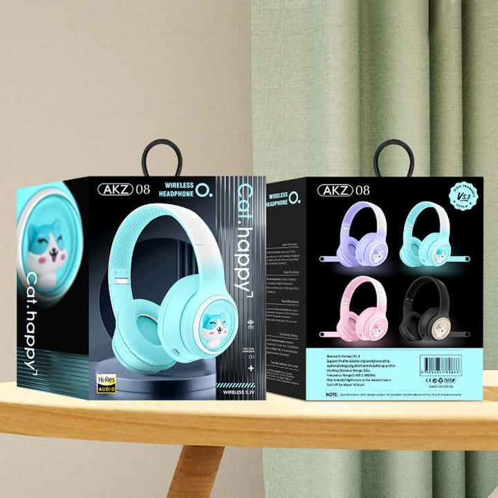 AKZ-08 Adorable Cartoon Design Bluetooth 5.3 Wireless Headphones with Hi-Res Audio, Long Battery Life, and Built-in Mic